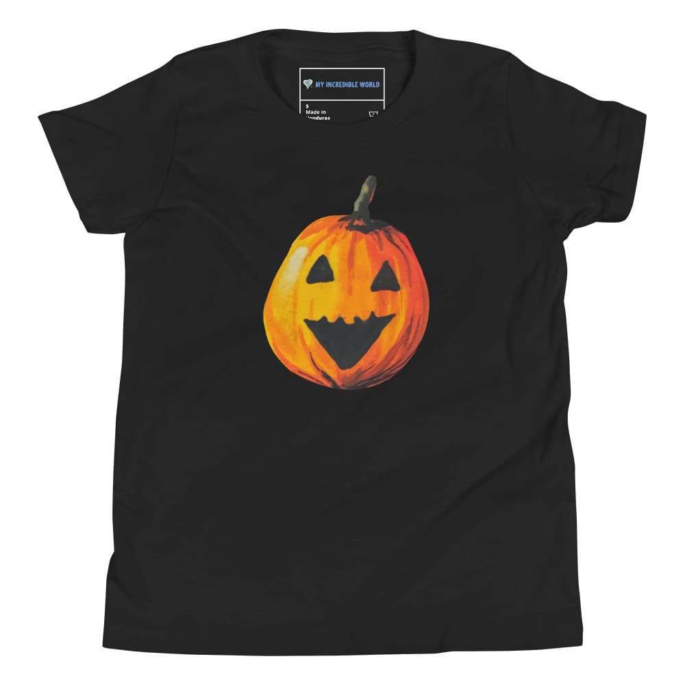 "Watercolor Jack-o-Lantern" Pumpkin T-Shirt (Youth/Kids) Black / S