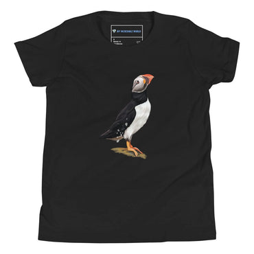 "Watercolor Puffin" Puffin T-Shirt (Youth/Kids) Black / S