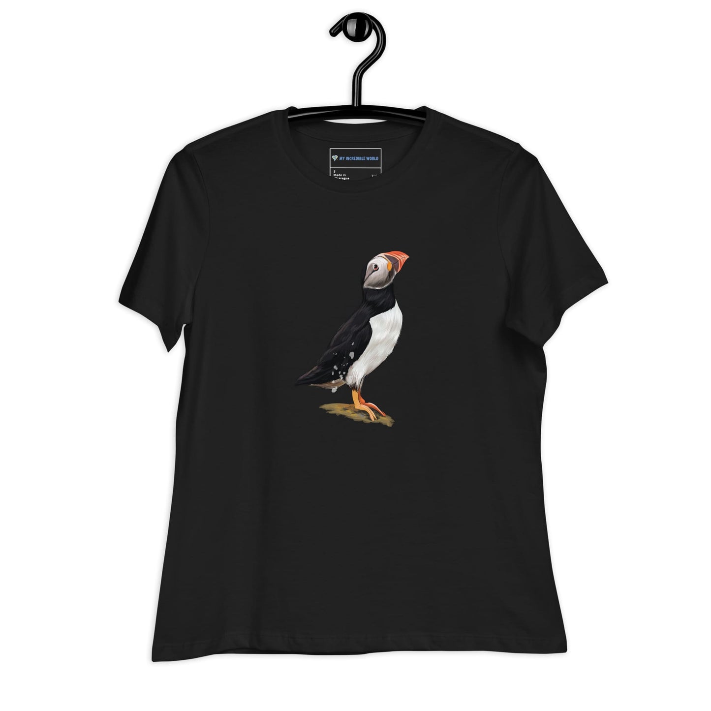 "Watercolor Puffin" Women's Puffin T-Shirt Black / S