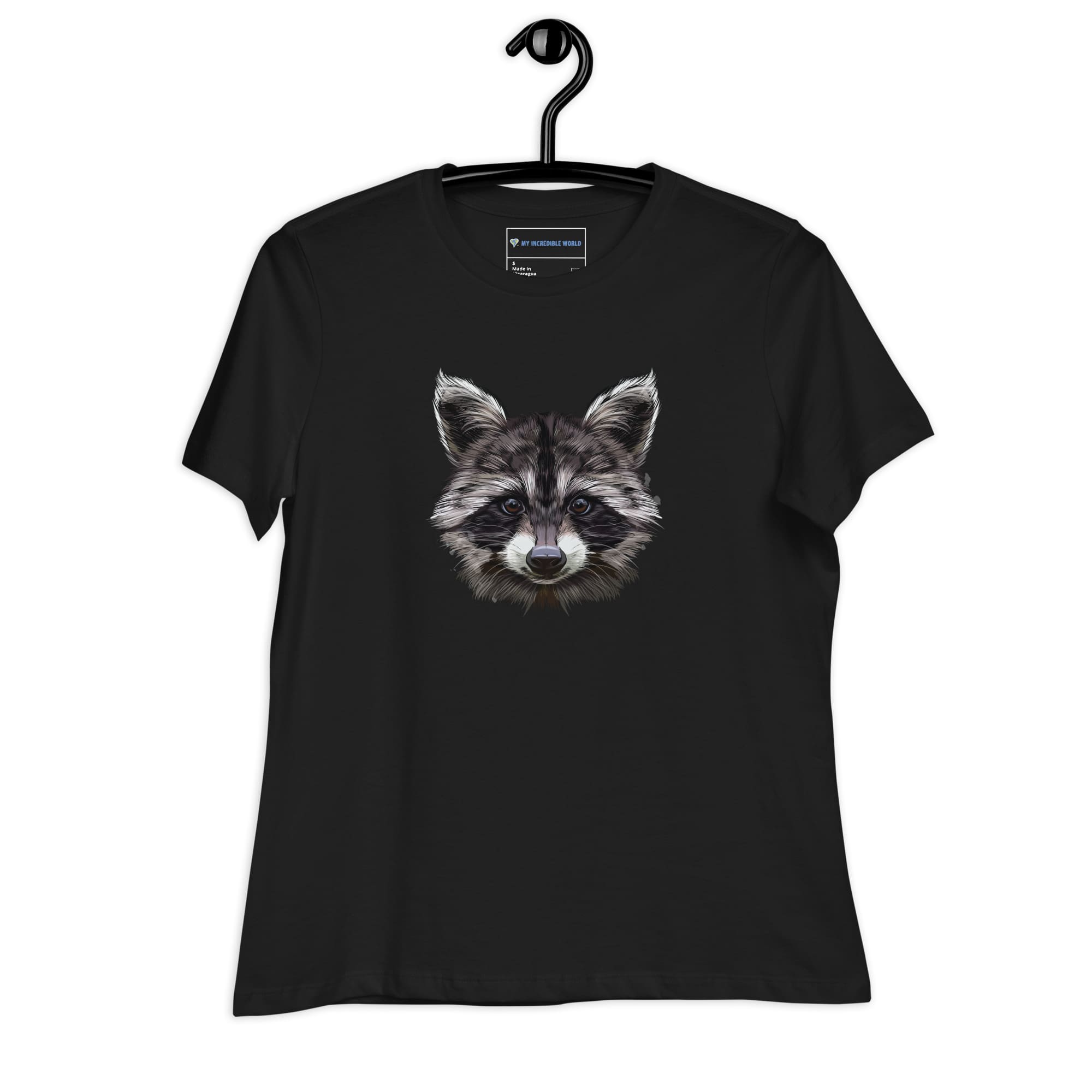 "Watercolor Raccoon" Women's Raccoon T-Shirt Black / S