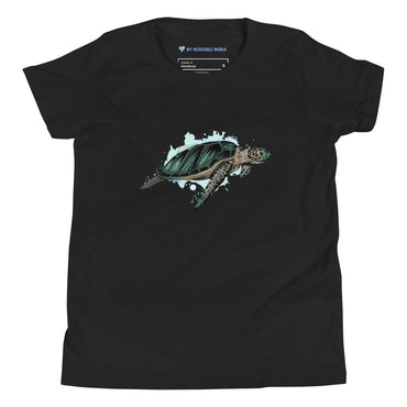 "Watercolor Sea Turtle" Sea Turtle T-Shirt (Youth/Kids) Black / S