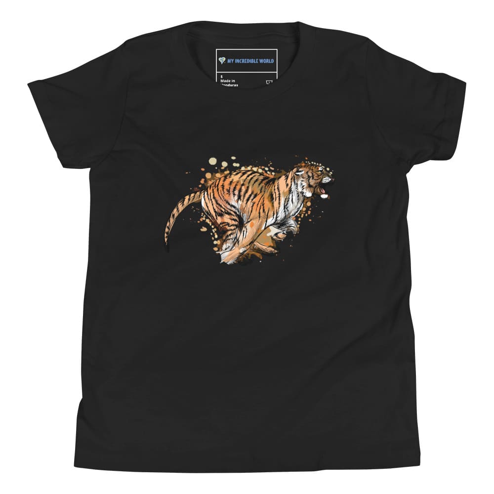 "Watercolor Tiger" Tiger T-Shirt (Youth/Kids) Black / S