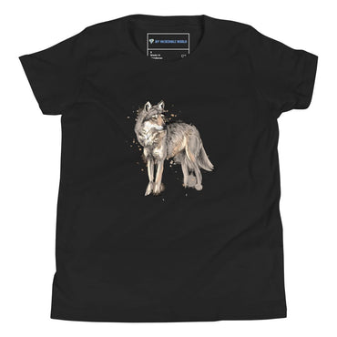 "Watercolor Wolf" Wolf T-Shirt (Youth/Kids) Black / S