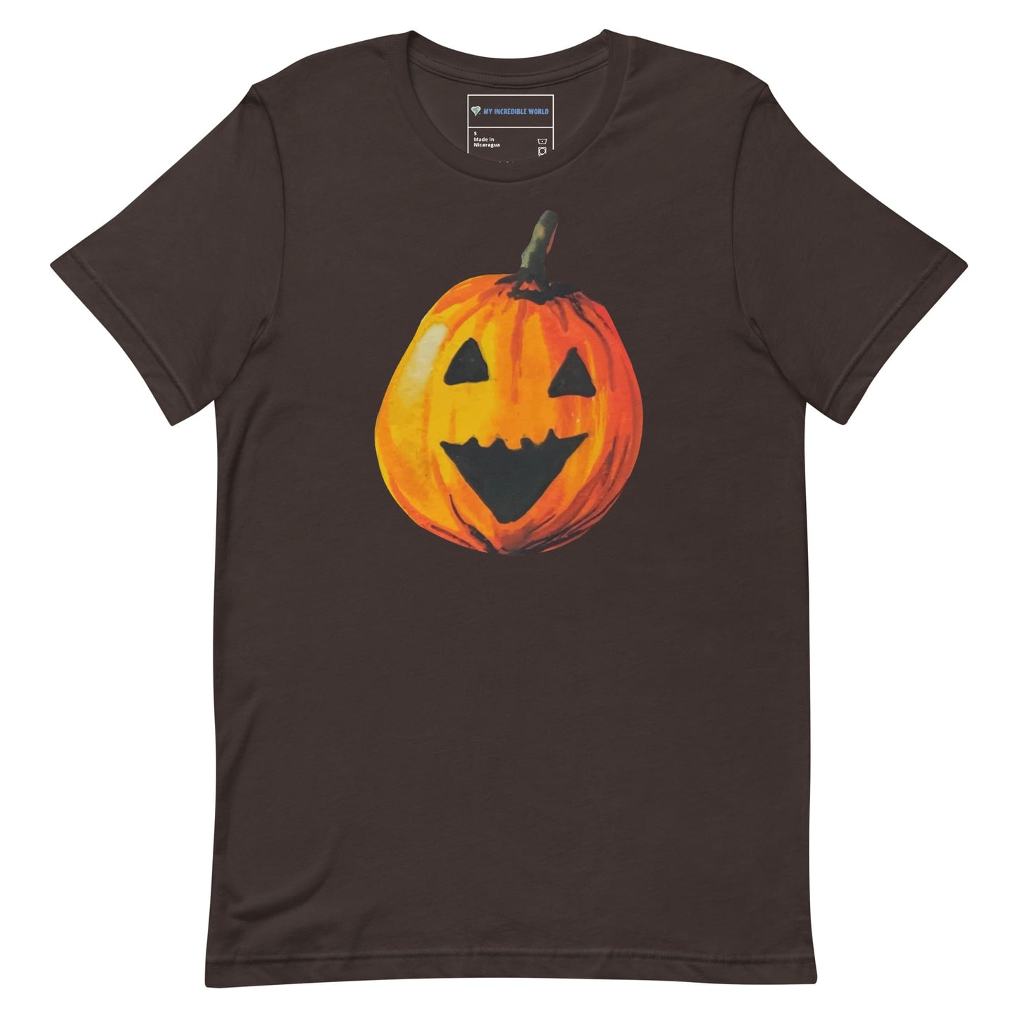 "Watercolor Jack-o-Lantern" Pumpkin T-Shirt (Adult Unisex) Brown / S