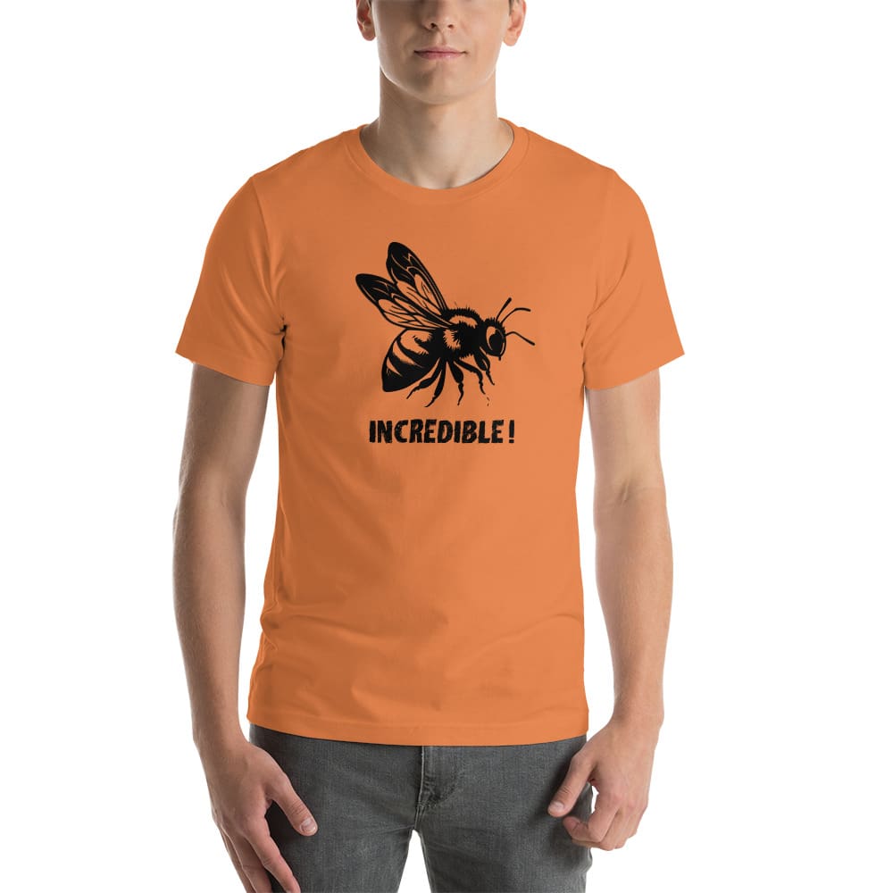 "Bees are Incredible" Bee T-Shirt - Black Print (Adult Unisex / Men's) Burnt Orange / XS