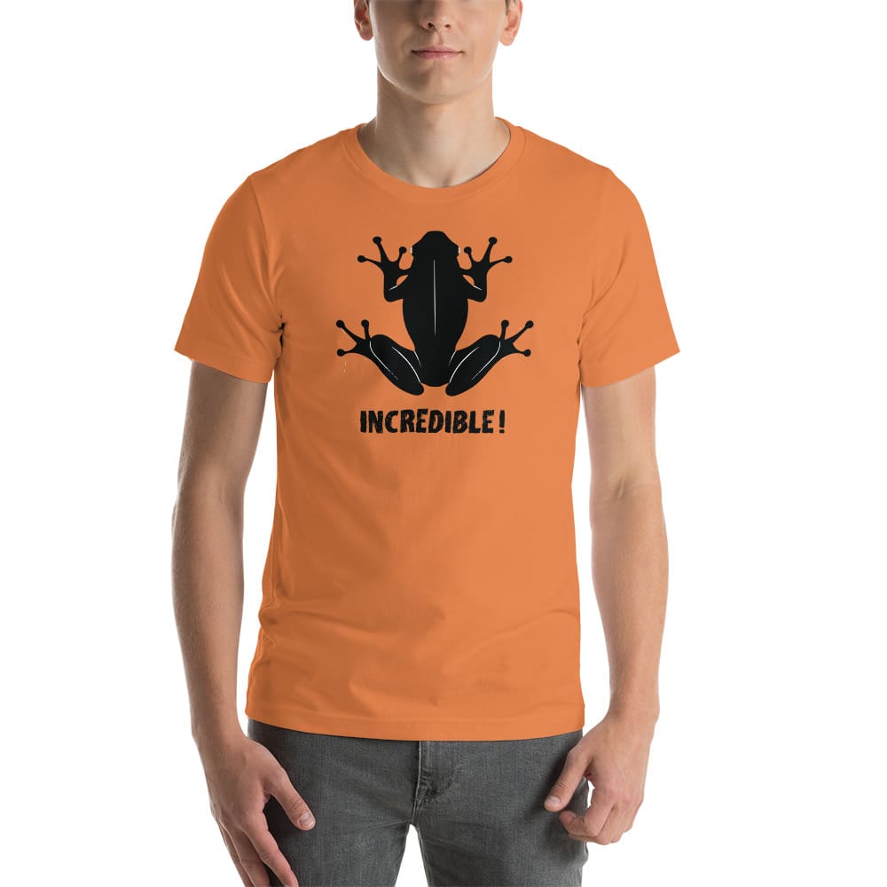 "Frogs Are Incredible" Frog T-Shirt - Black Print (Adult Unisex/Men's) Burnt Orange / XS