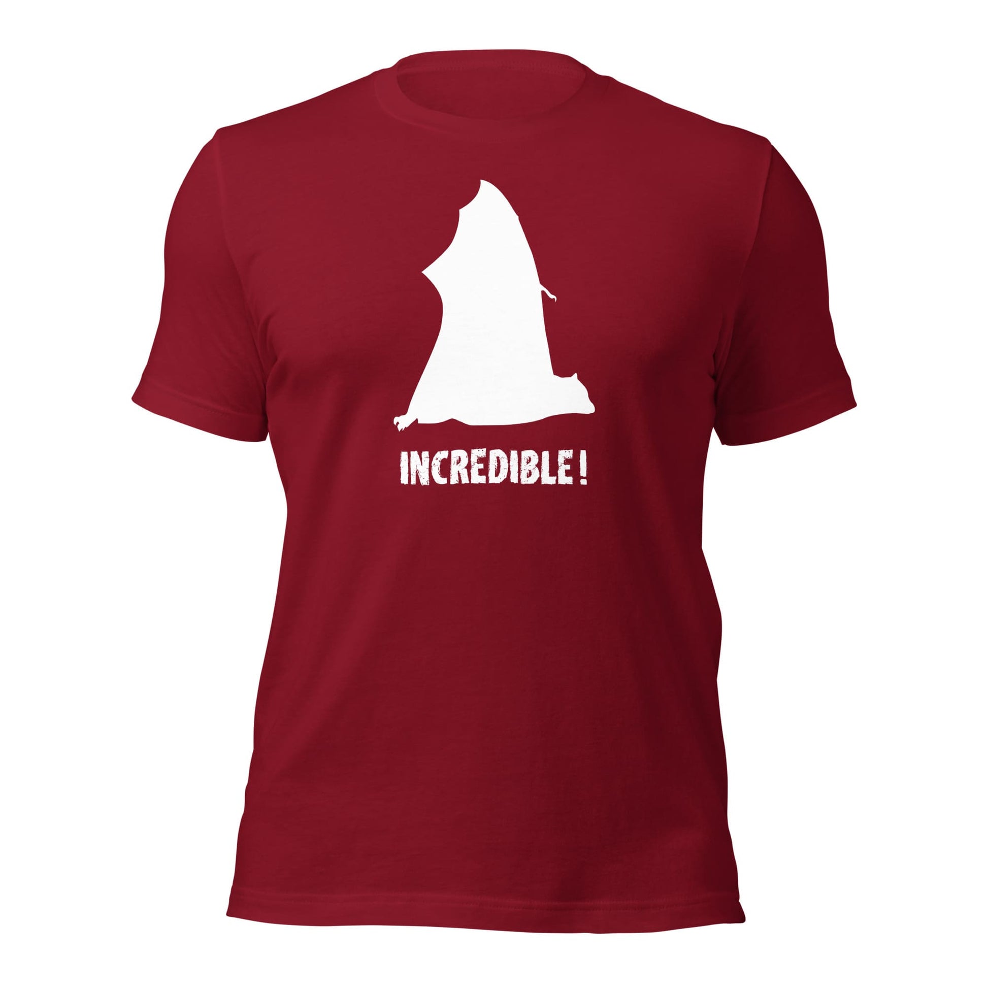 "Bats Are Incredible" Bat T-Shirt - White Print (Adult Unisex) Cardinal / XS