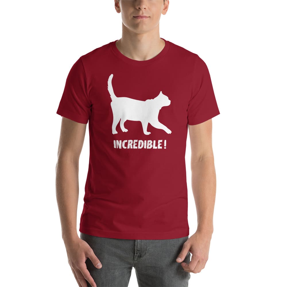 "Cats Are Incredible" Cat T-Shirt - White Print (Adult Men's/Unisex) Cardinal / XS