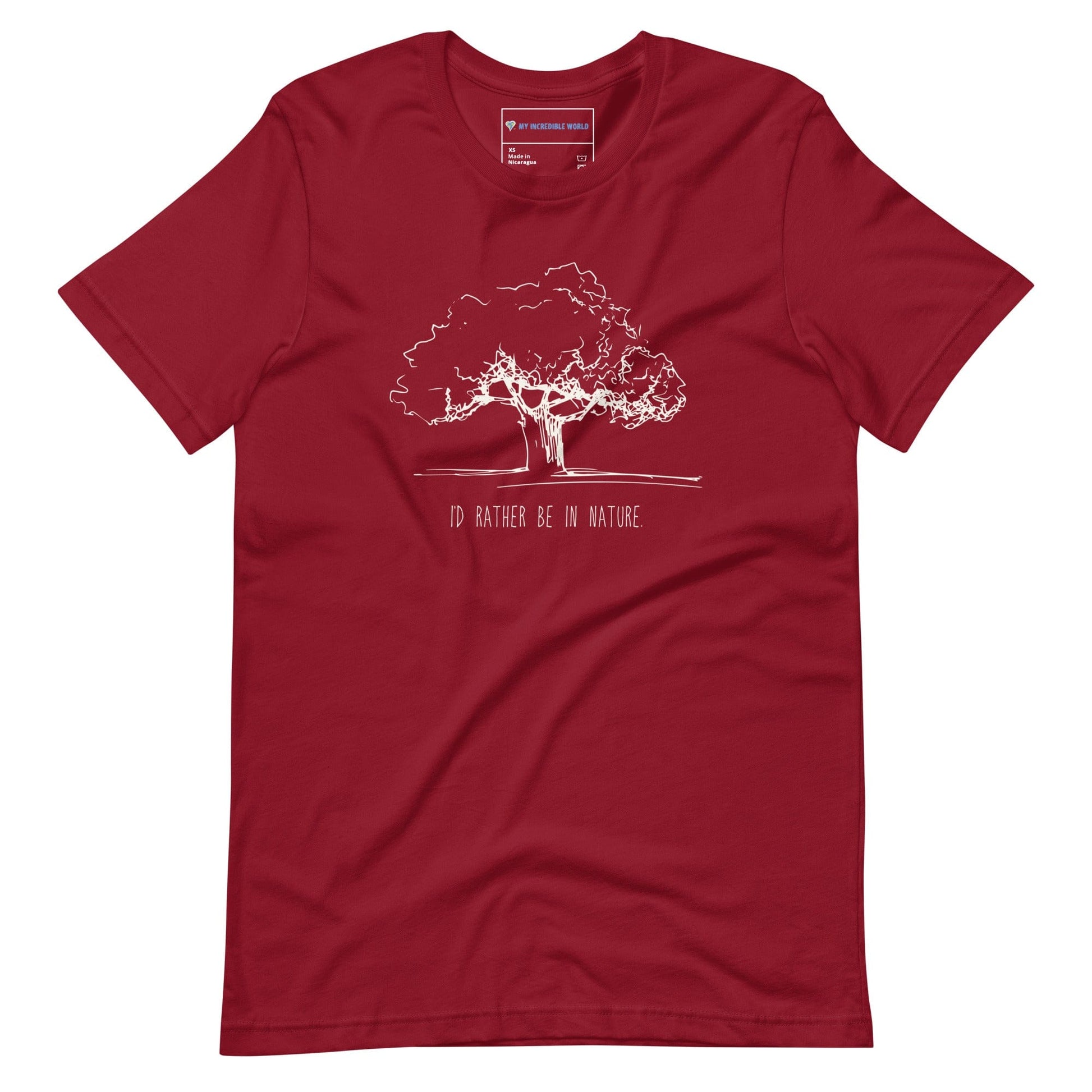 "I'd Rather Be in Nature" Nature-Lover's T-Shirt with Tree Sketch (Adult Unisex) Cardinal / XS