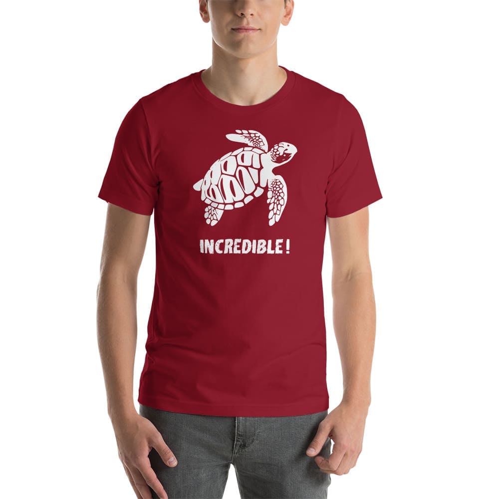 "Sea Turtles Are Incredible" Sea Turtle T-Shirt - White Print (Adult Unisex / Men's) Cardinal / XS