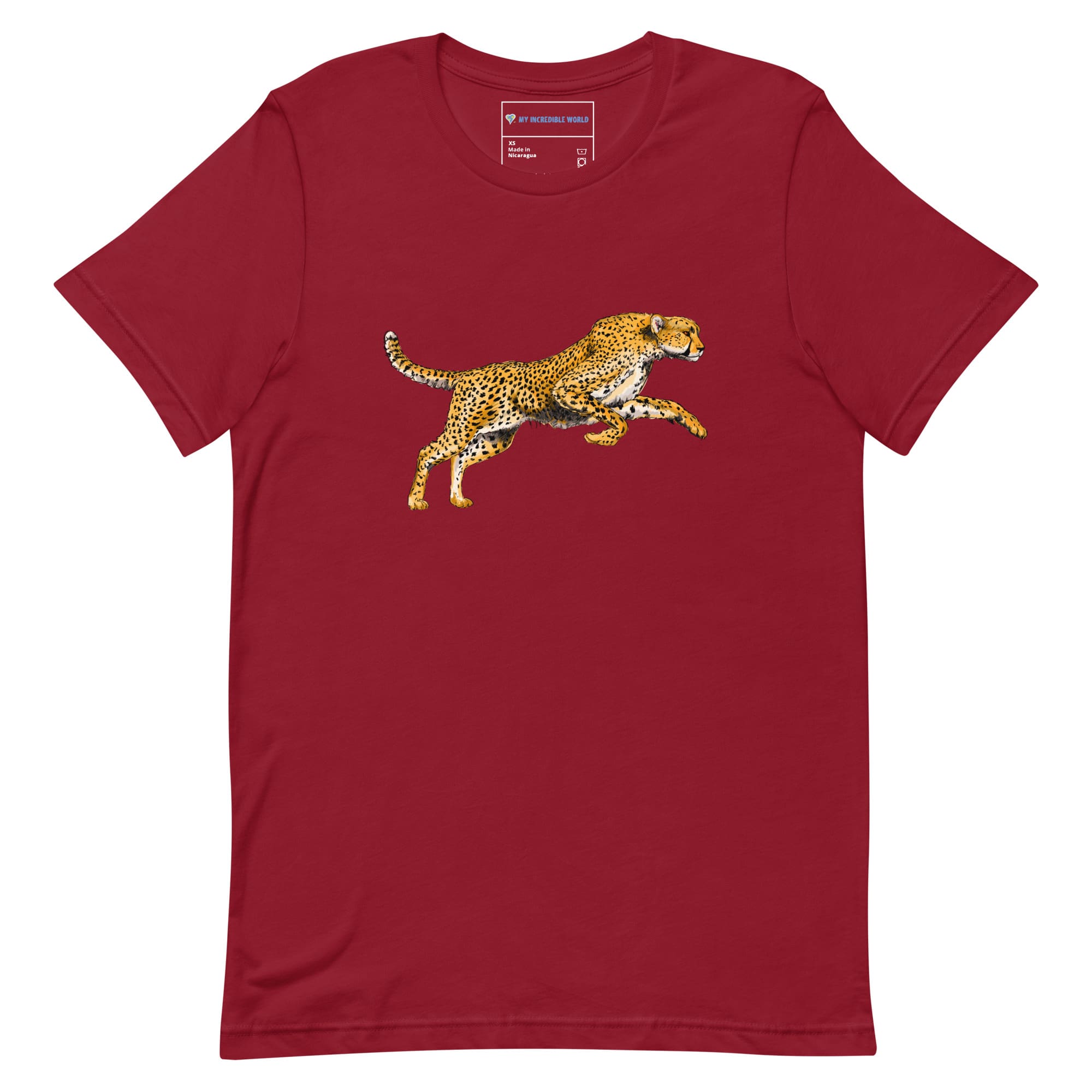 "Watercolor Cheetah" Cheetah T-Shirt (Adult Unisex) Cardinal / XS