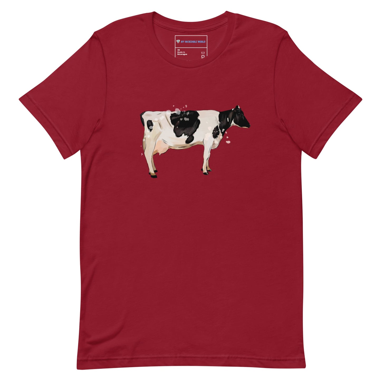 "Watercolor Cow" Cow T-Shirt (Adult Unisex) Cardinal / XS