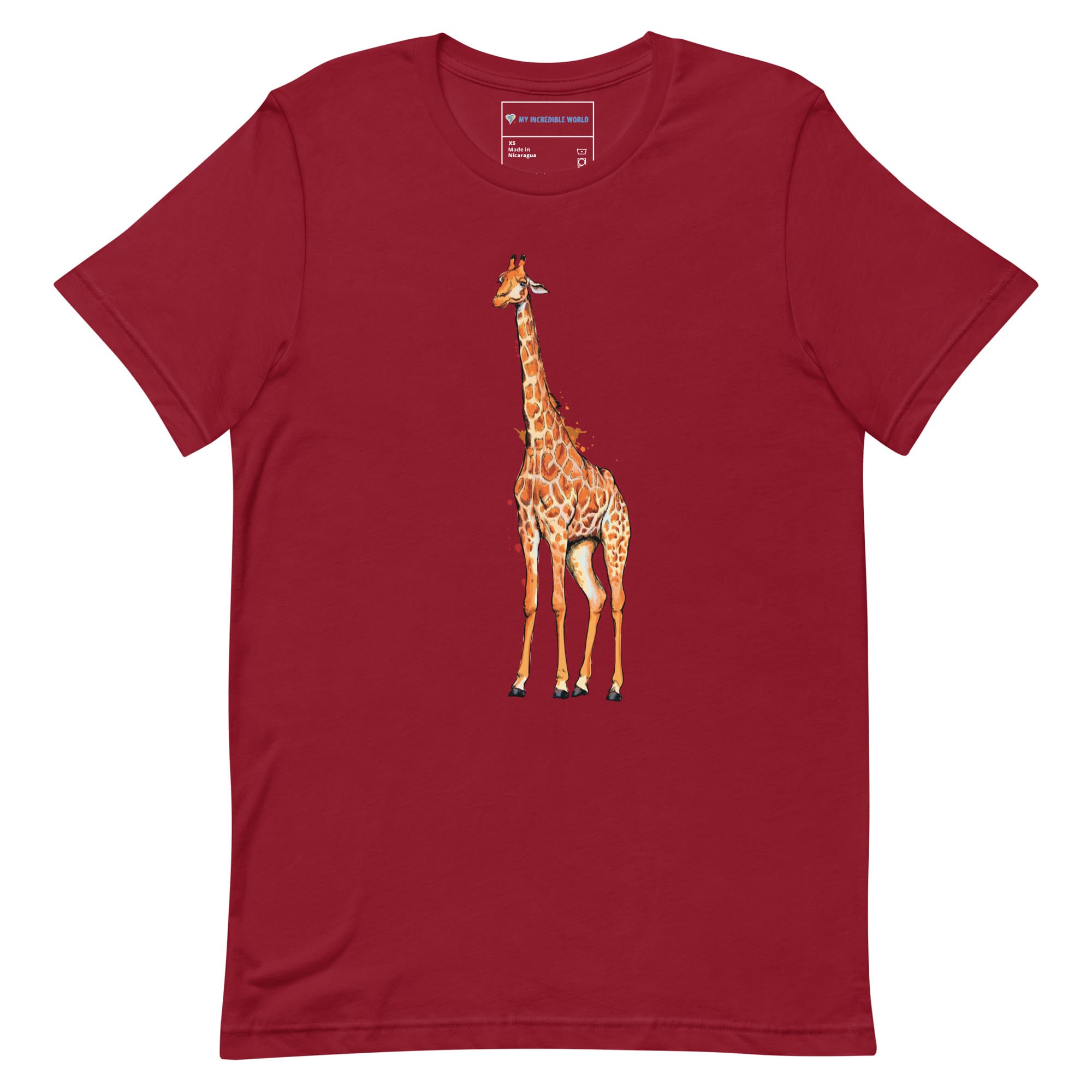 "Watercolor Giraffe" Giraffe T-Shirt (Adult Unisex) Cardinal / XS