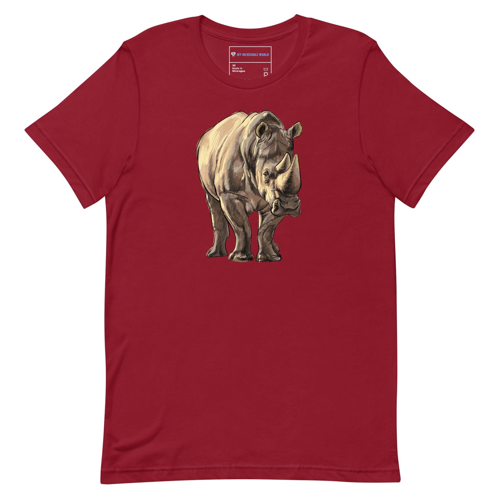 "Watercolor Rhinoceros" Rhino T-Shirt (Adult Unisex) Cardinal / XS