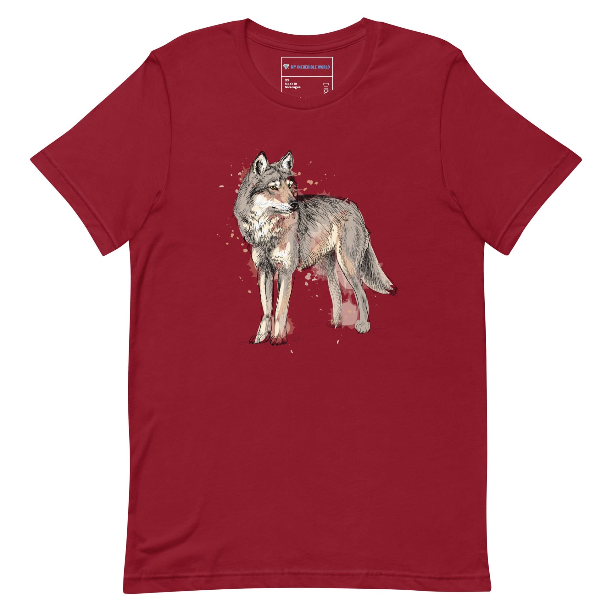 "Watercolor Wolf" Wolf T-Shirt (Adult Unisex) Cardinal / XS