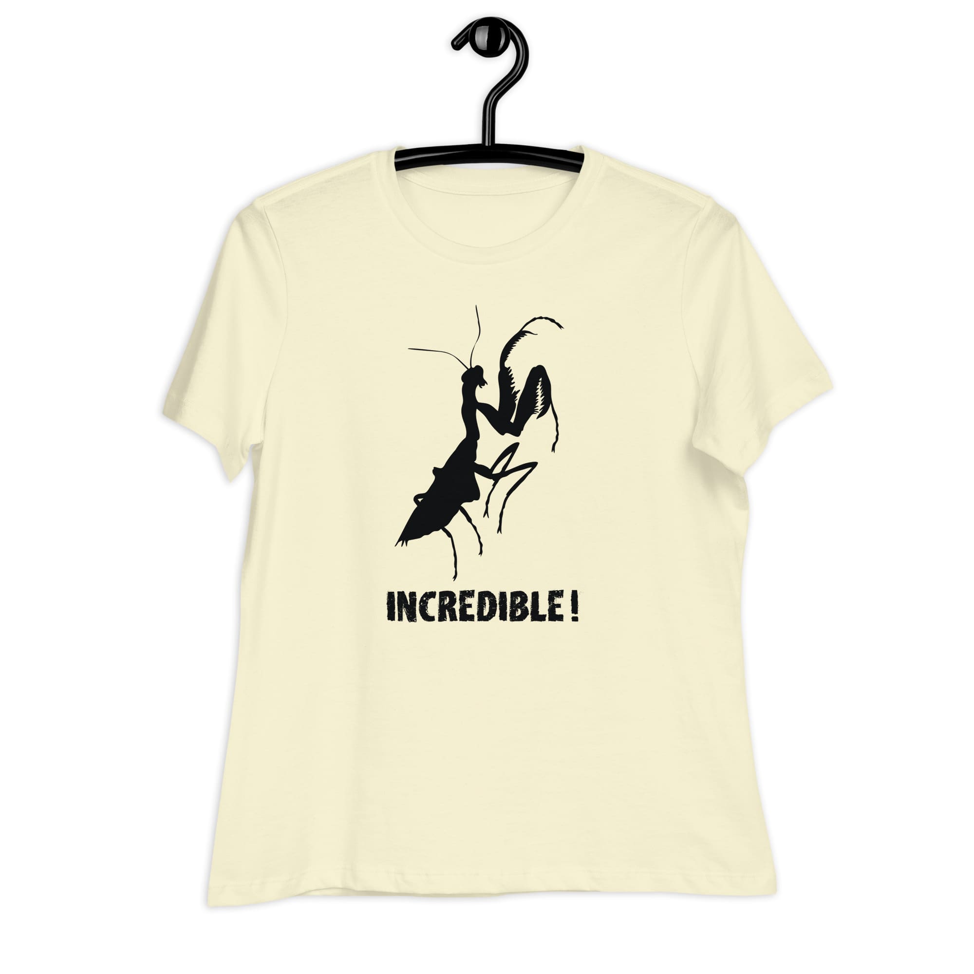 "Praying Mantises Are Incredible!" Praying Mantis T-Shirt - Black Print (Women's) Citron / S