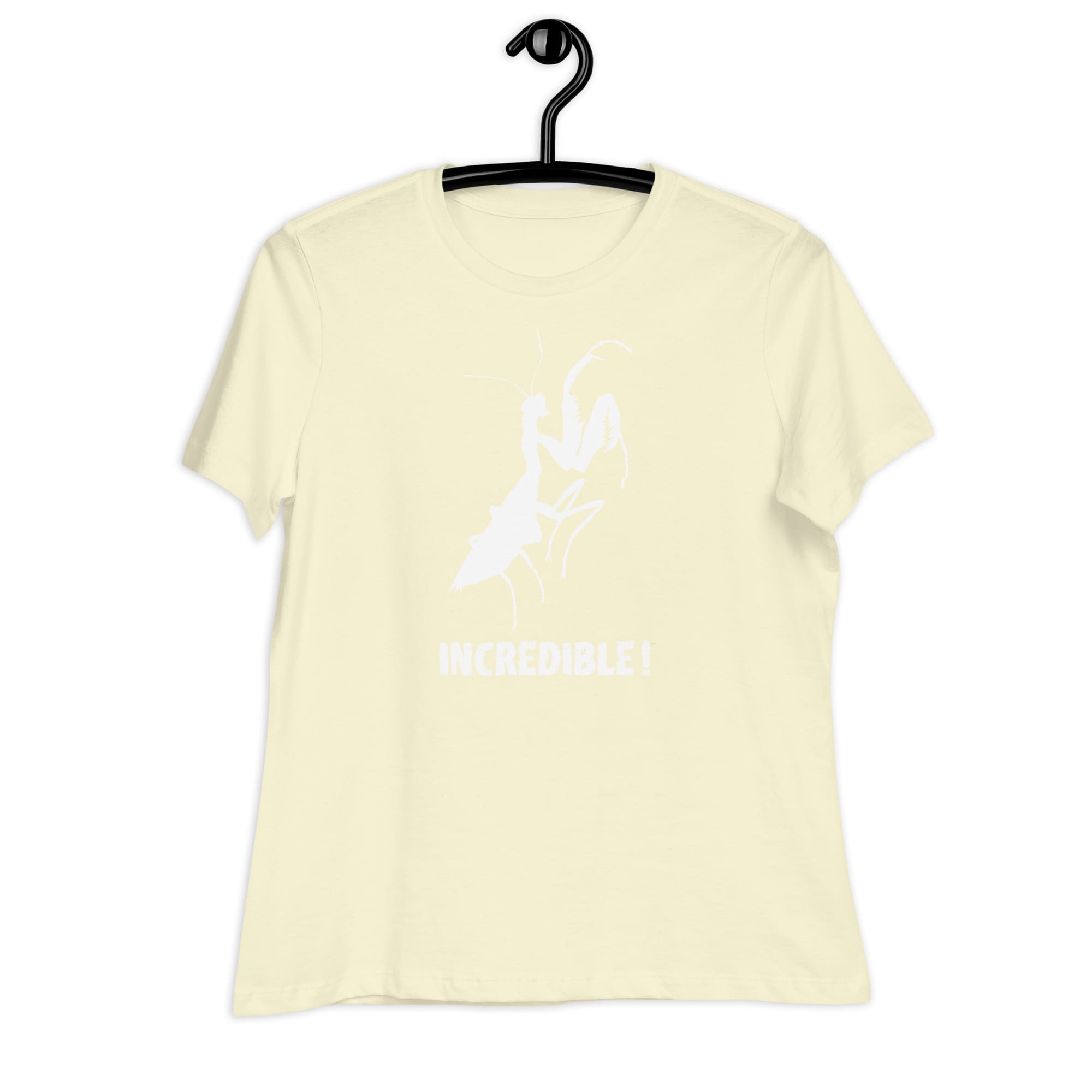 "Praying Mantises Are Incredible!" Praying Mantis T-Shirt - White Print (Women's) Citron / S