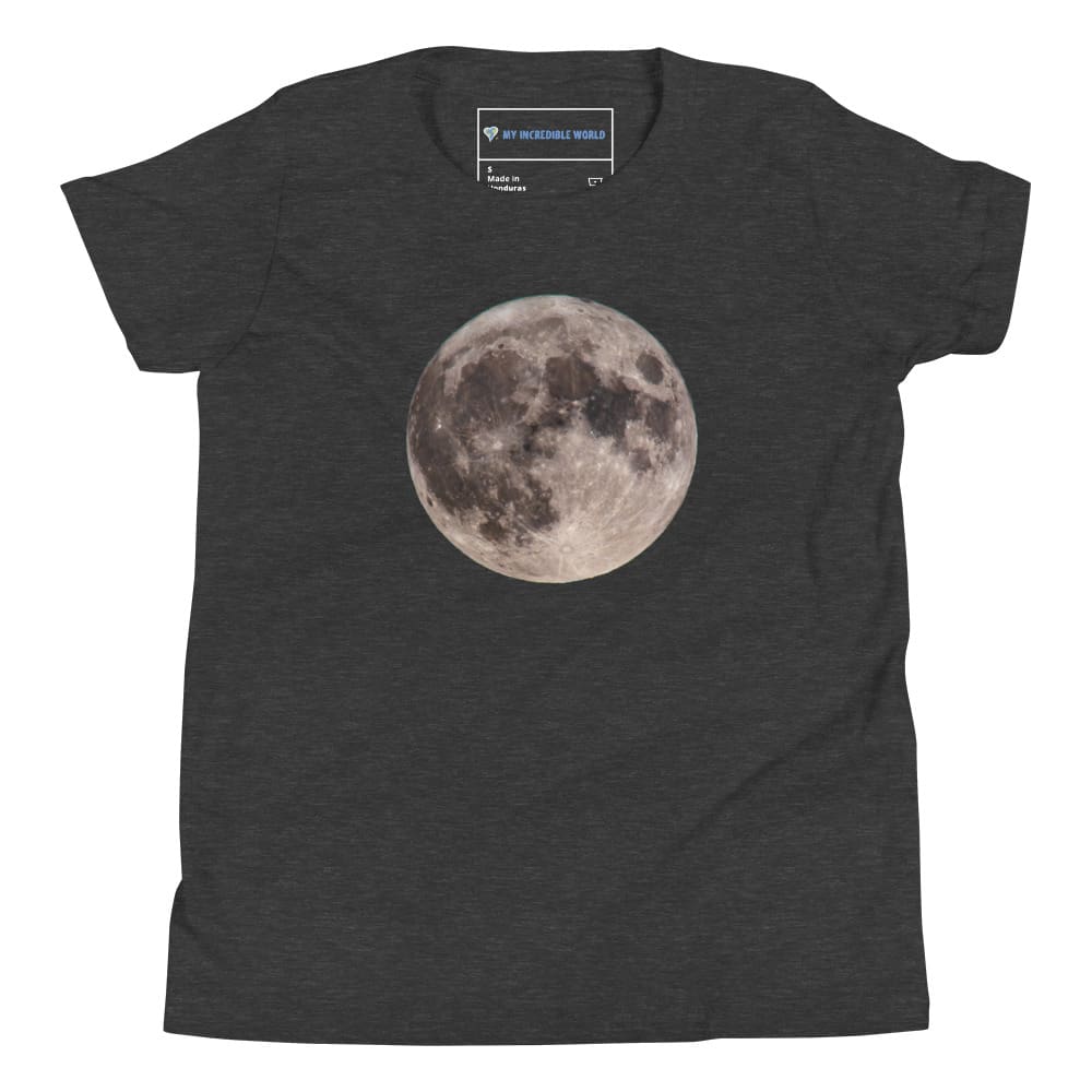 “Blue Moon Supermoon” Full Moon T-Shirt (Youth/Kids) Dark Grey Heather / S