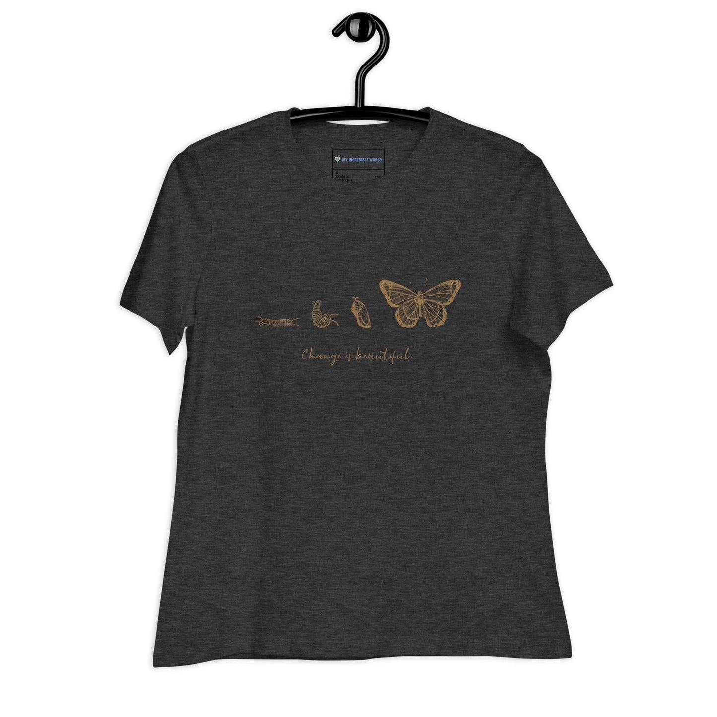 "Change is Beautiful" Butterfly Metamorphosis T-Shirt (Women's) Dark Grey Heather / S