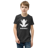 "Frogs Are Incredible" Frog T-Shirt for Youth/Kids (White Print) Dark Grey Heather / S