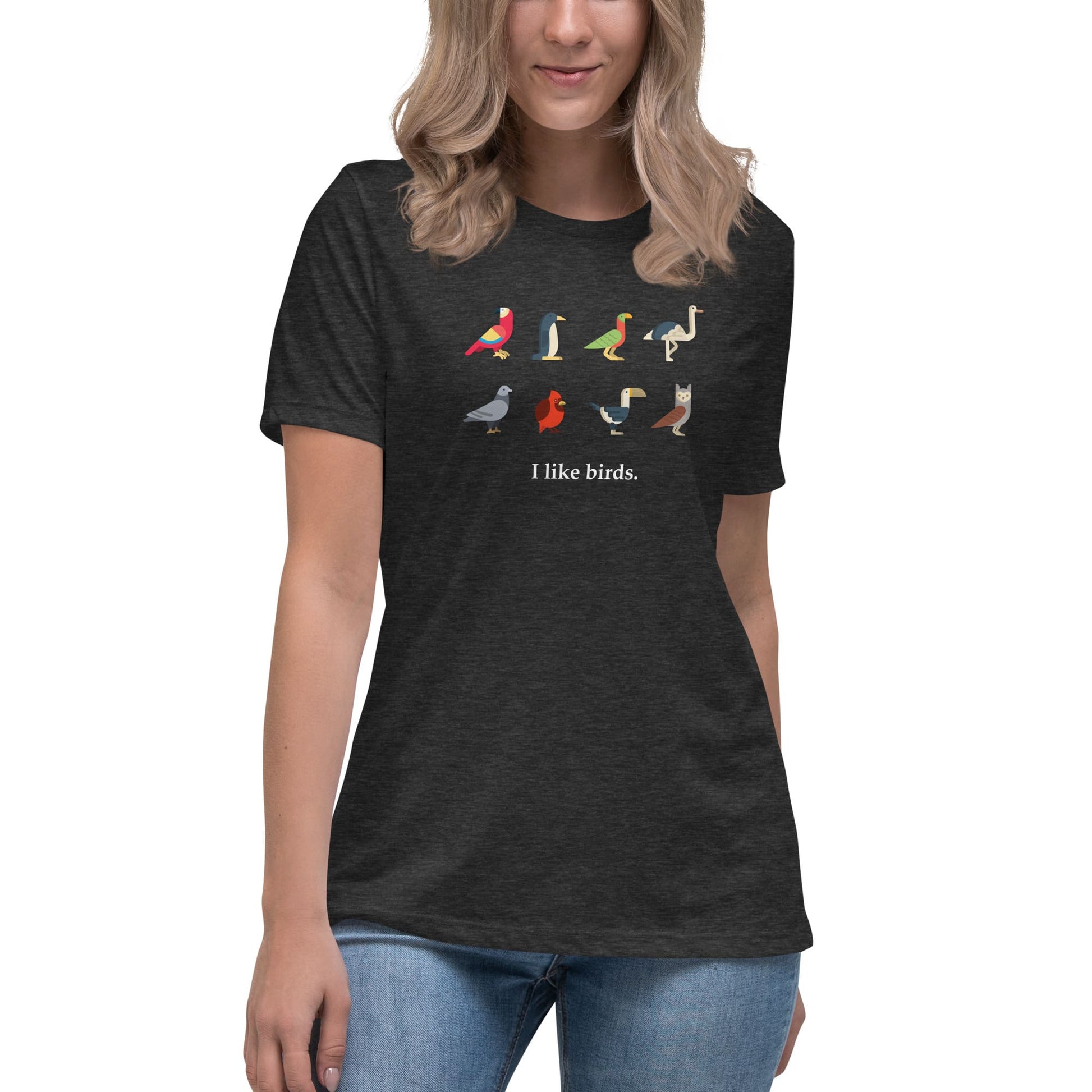 "I Like Birds" Bird Lovers T-Shirt (Women's) Dark Grey Heather / S