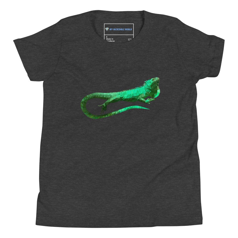 "Low-Poly Iguana" Polygonal Iguana T-Shirt (Youth/Kids) Dark Grey Heather / S