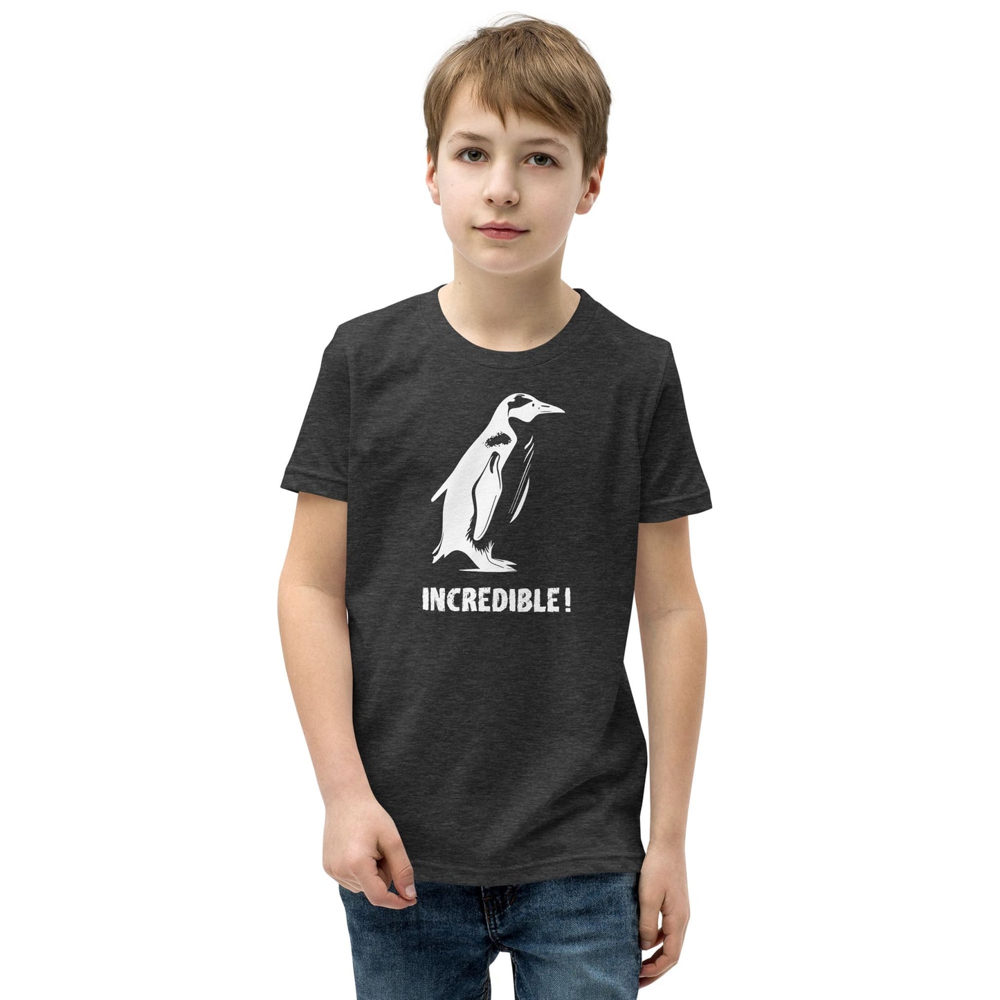 "Penguins Are Incredible" Penguin T-Shirt for Kids/Youth (White Print) Dark Grey Heather / S