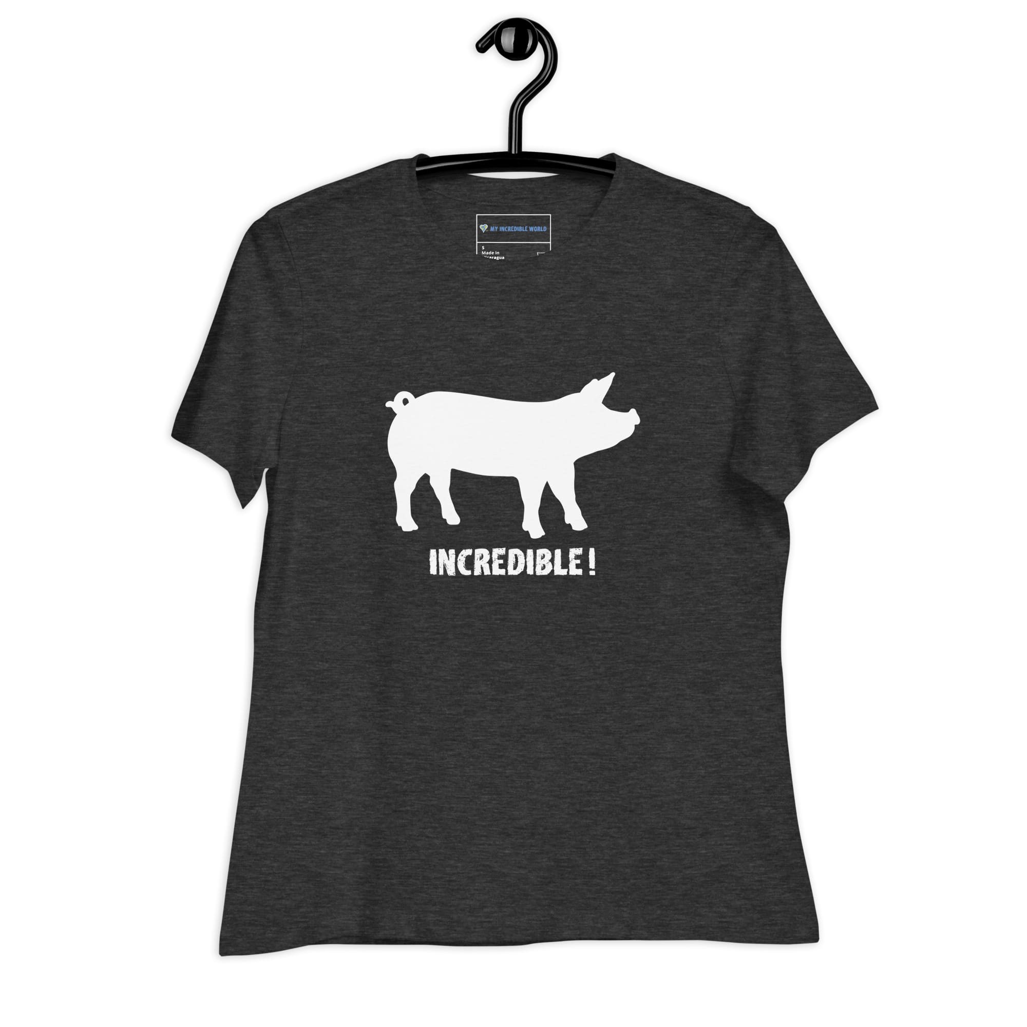 "Pigs Are Incredible" Pig T-Shirt for Women (White Print) Dark Grey Heather / S