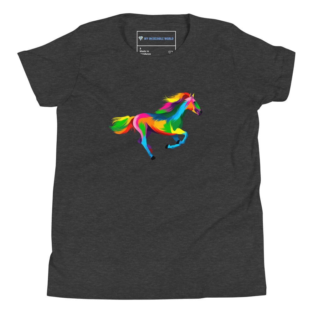 "Rainbow Horse" Galloping Horse T-Shirt (Youth/Kids) (The Rainbow Collection) Dark Grey Heather / S