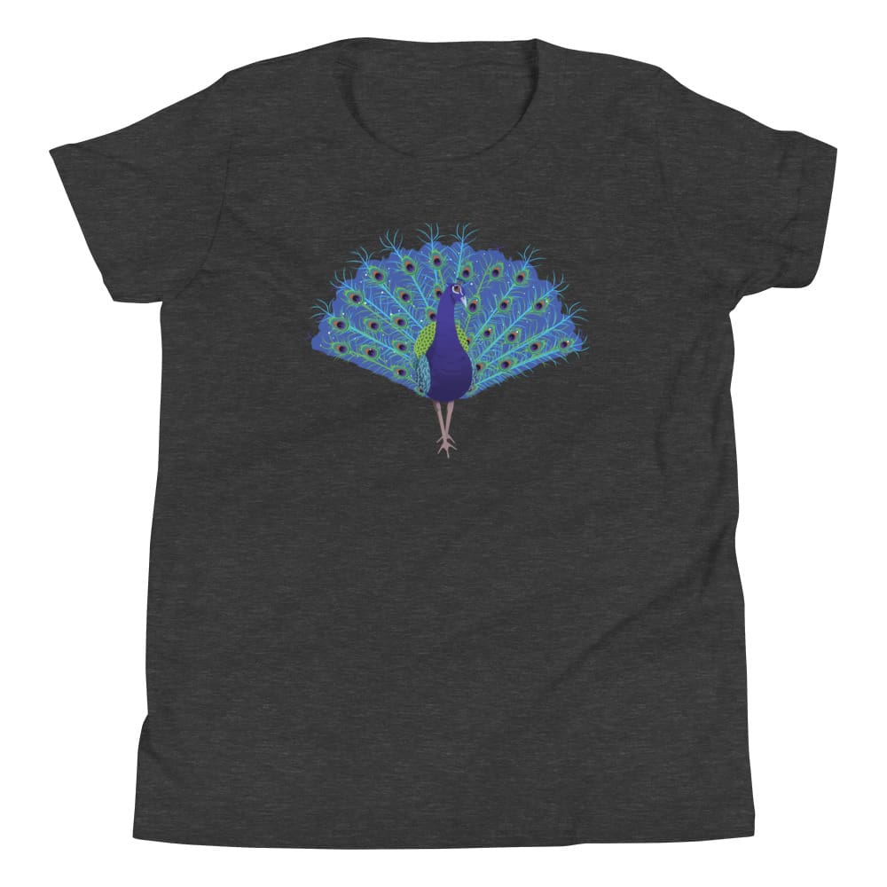 "Strut Your Stuff" Peacock T-Shirt for Kids/Youth Dark Grey Heather / S