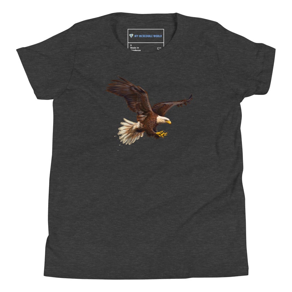 "Watercolor Bald Eagle" Bald Eagle T-Shirt (Youth/Kids) Dark Grey Heather / S