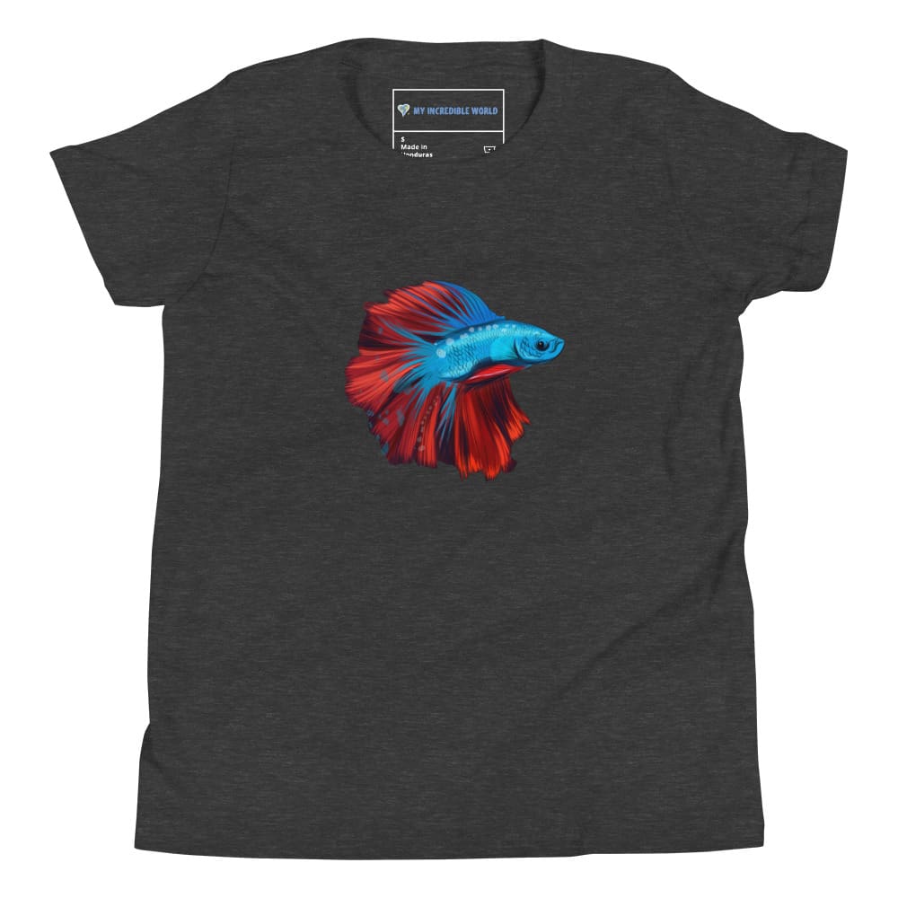 "Watercolor Betta" Betta Fish T-Shirt (Youth/Kids) Dark Grey Heather / S