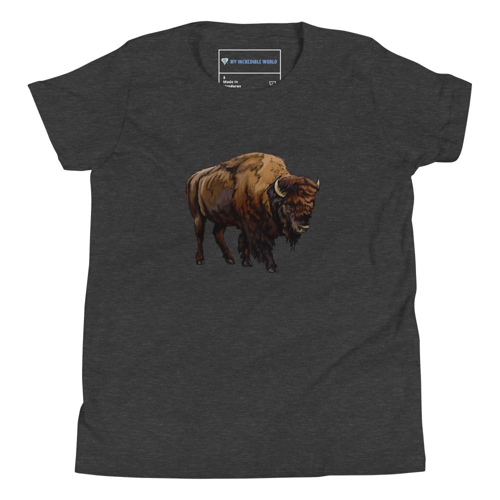 "Watercolor Bison" Bison T-Shirt (Youth/Kids) Dark Grey Heather / S