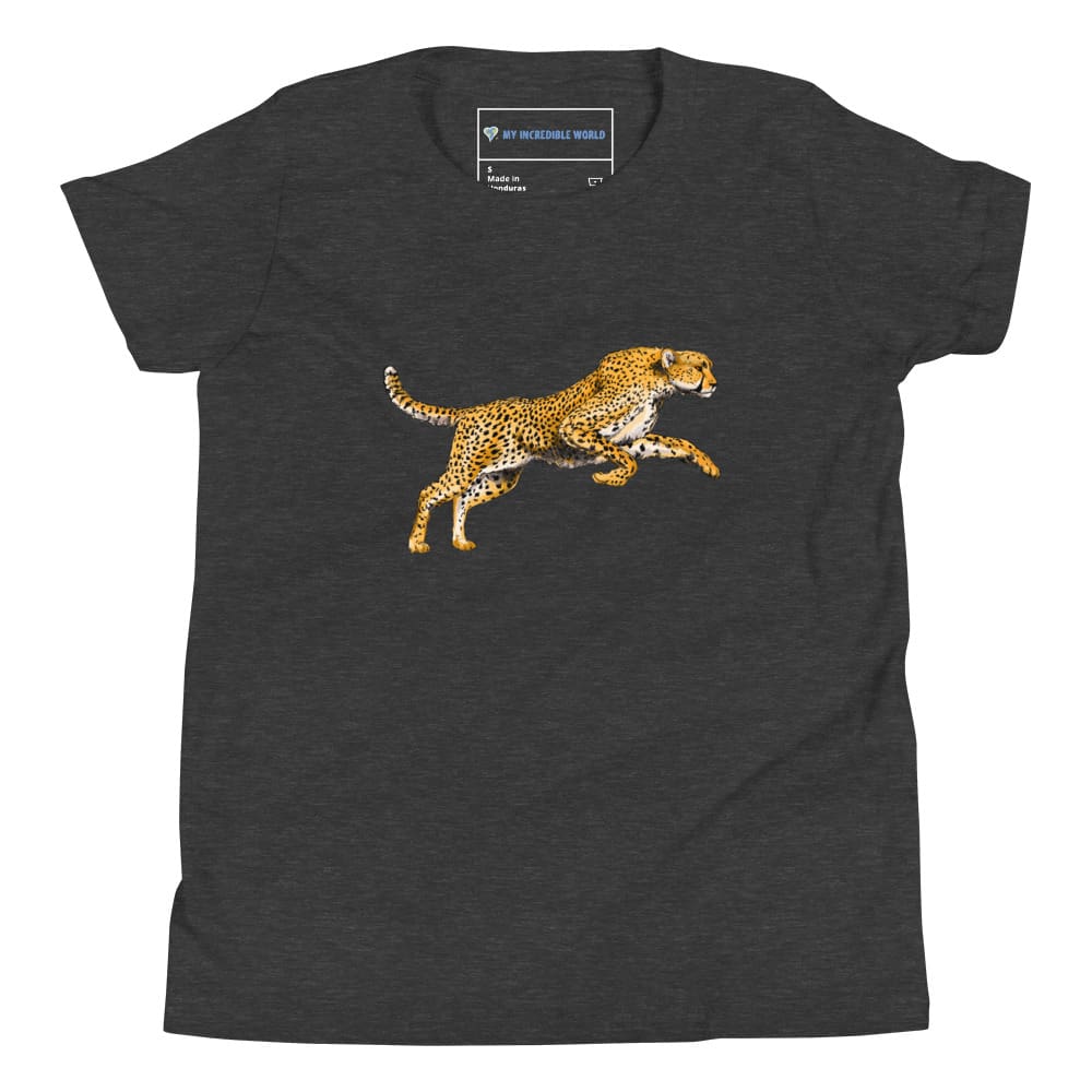 "Watercolor Cheetah" Cheetah T-Shirt (Youth/Kids) Dark Grey Heather / S