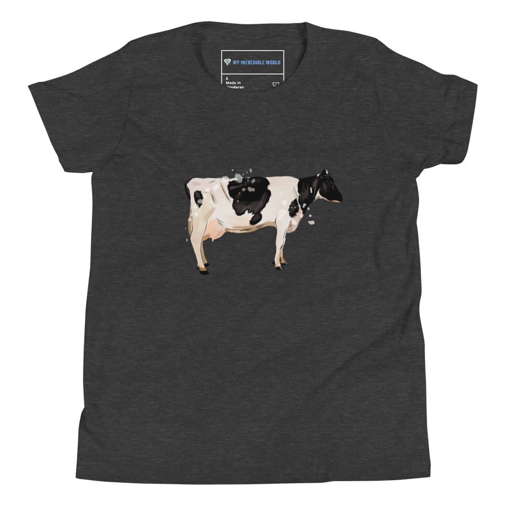 "Watercolor Cow" Cow T-Shirt (Youth/Kids) Dark Grey Heather / S