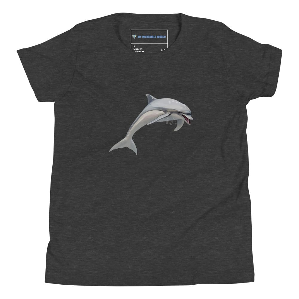 "Watercolor Dolphin" Dolphin T-Shirt (Youth/Kids) Dark Grey Heather / S