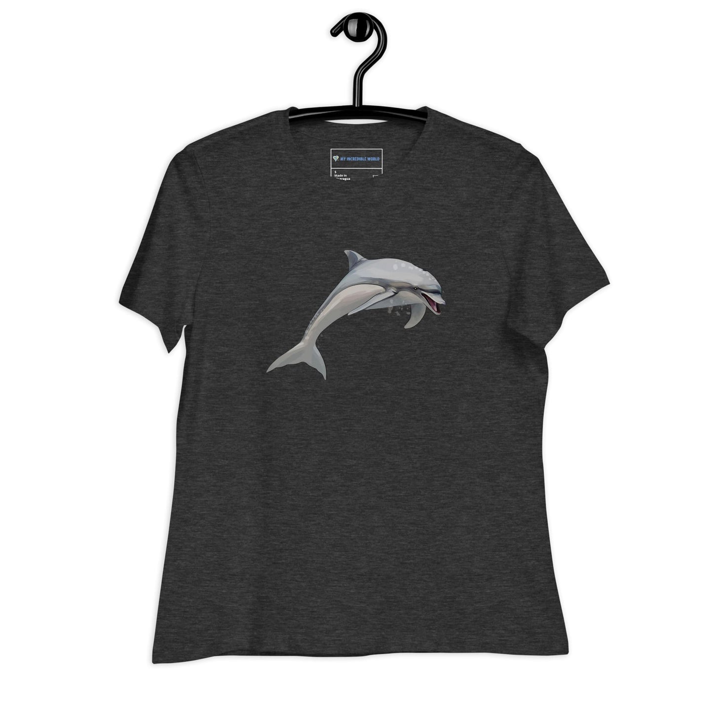 "Watercolor Dolphin" Women's Dolphin T-Shirt Dark Grey Heather / S