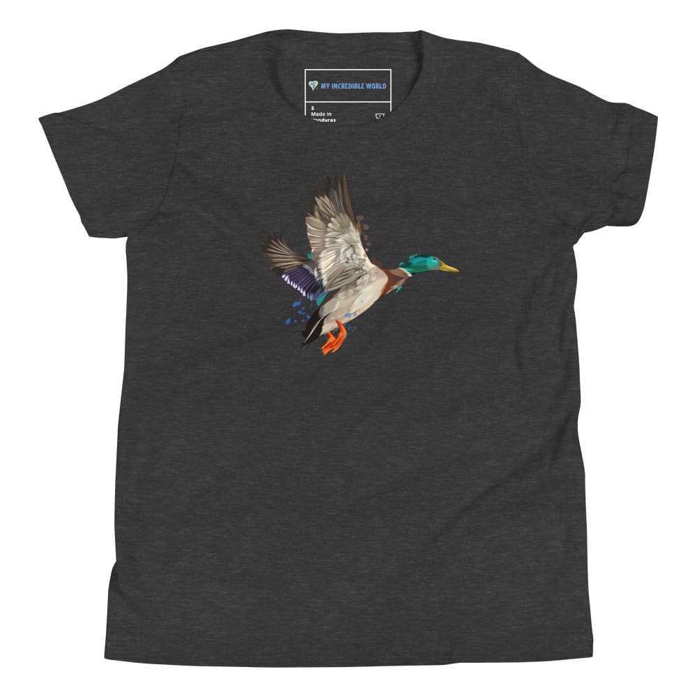 "Watercolor Duck" Mallard Duck T-Shirt (Youth/Kids) Dark Grey Heather / S