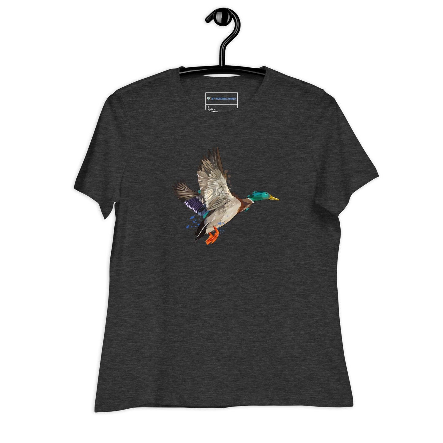 "Watercolor Duck" Women's Mallard Duck T-Shirt Dark Grey Heather / S