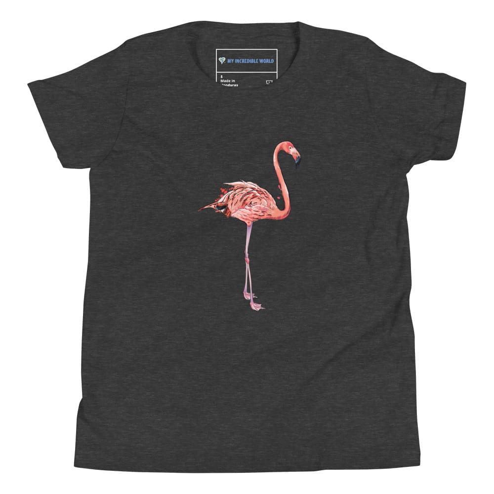 "Watercolor Flamingo" Flamingo T-Shirt (Youth/Kids) Dark Grey Heather / S