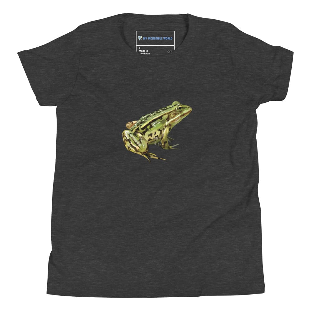 "Watercolor Frog" Frog T-Shirt (Youth/Kids Unisex) Dark Grey Heather / S