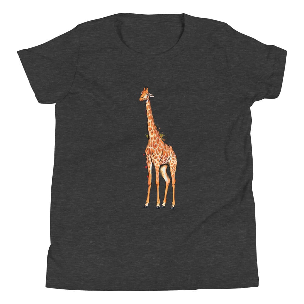 "Watercolor Giraffe" Giraffe T-Shirt (Youth/Kids) Dark Grey Heather / S