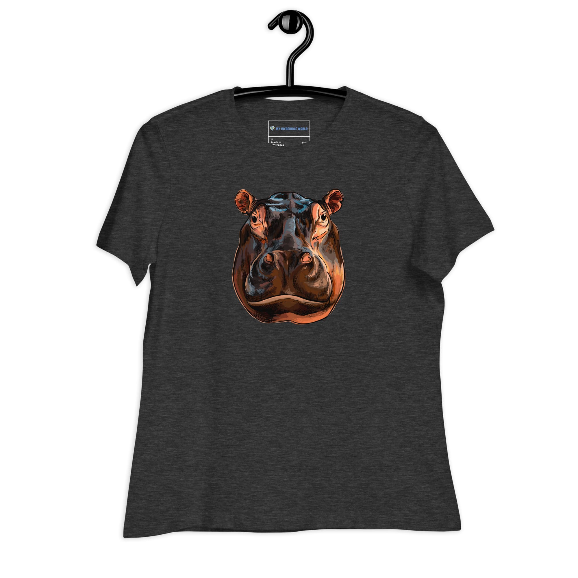 "Watercolor Hippopotamus" Women's Hippo T-Shirt Dark Grey Heather / S