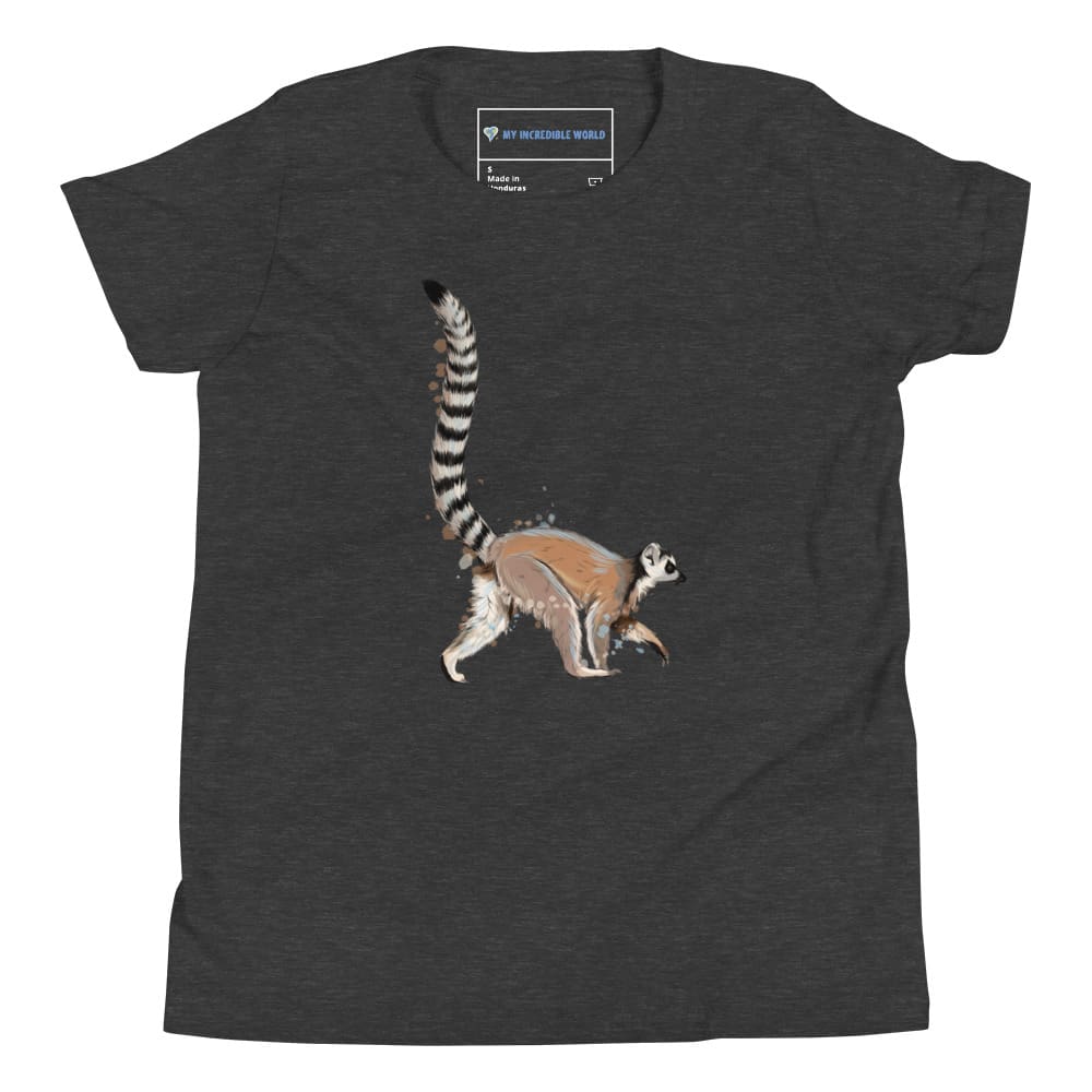 "Watercolor Lemur" Lemur T-Shirt (Youth/Kids) Dark Grey Heather / S