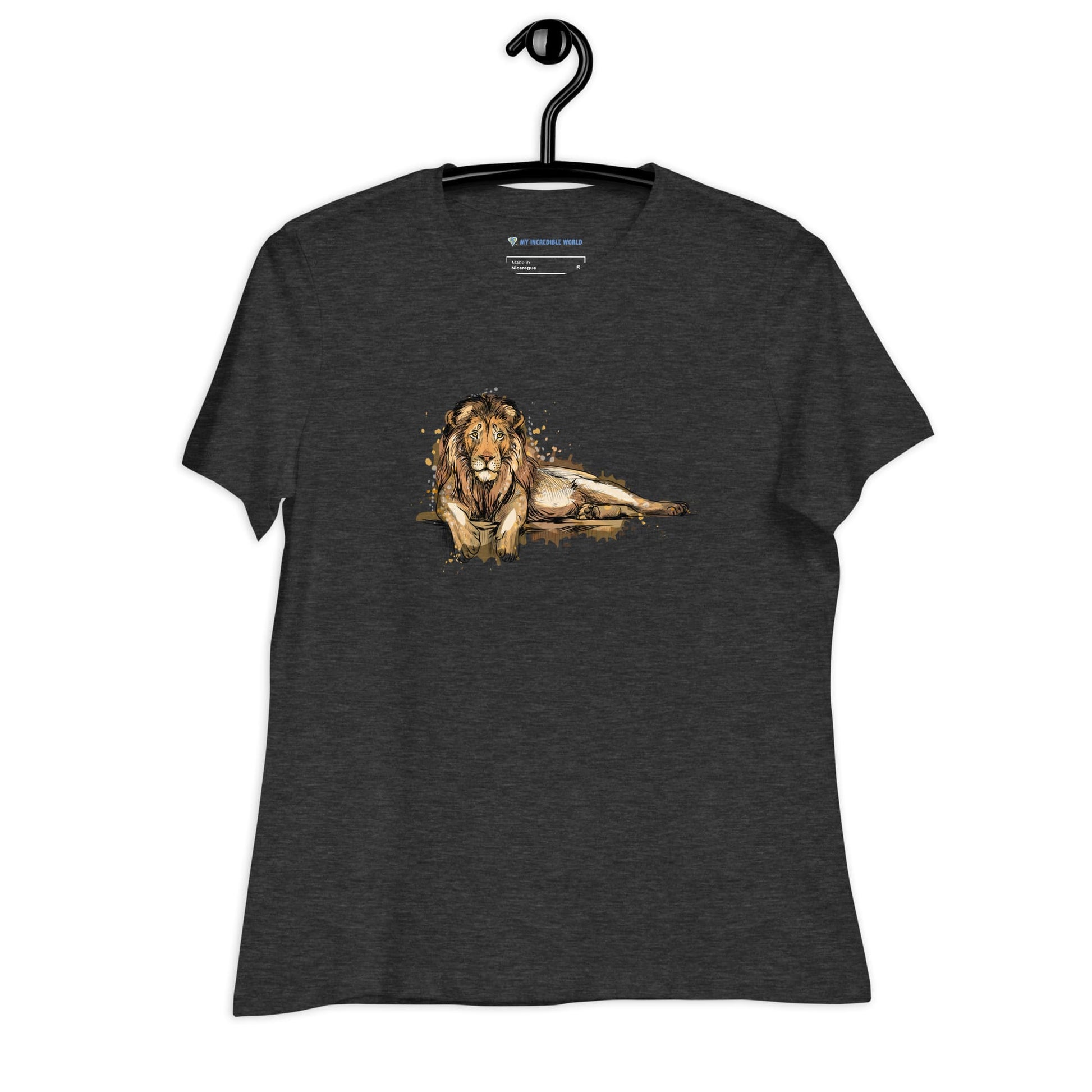 "Watercolor Lion" Women's Lion T-Shirt Dark Grey Heather / S