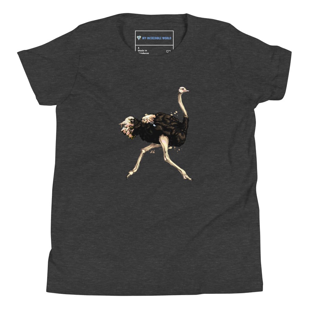 "Watercolor Ostrich" Ostrich T-Shirt (Youth/Kids) Dark Grey Heather / S