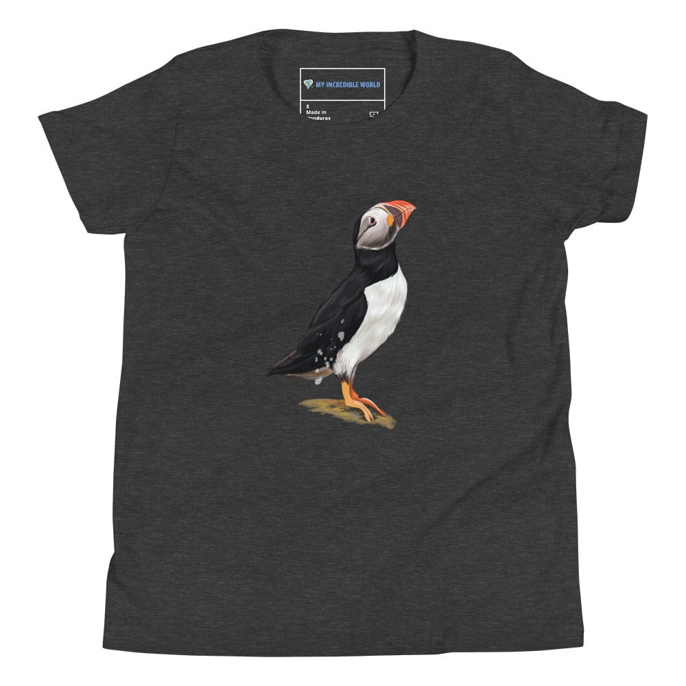 "Watercolor Puffin" Puffin T-Shirt (Youth/Kids) Dark Grey Heather / S