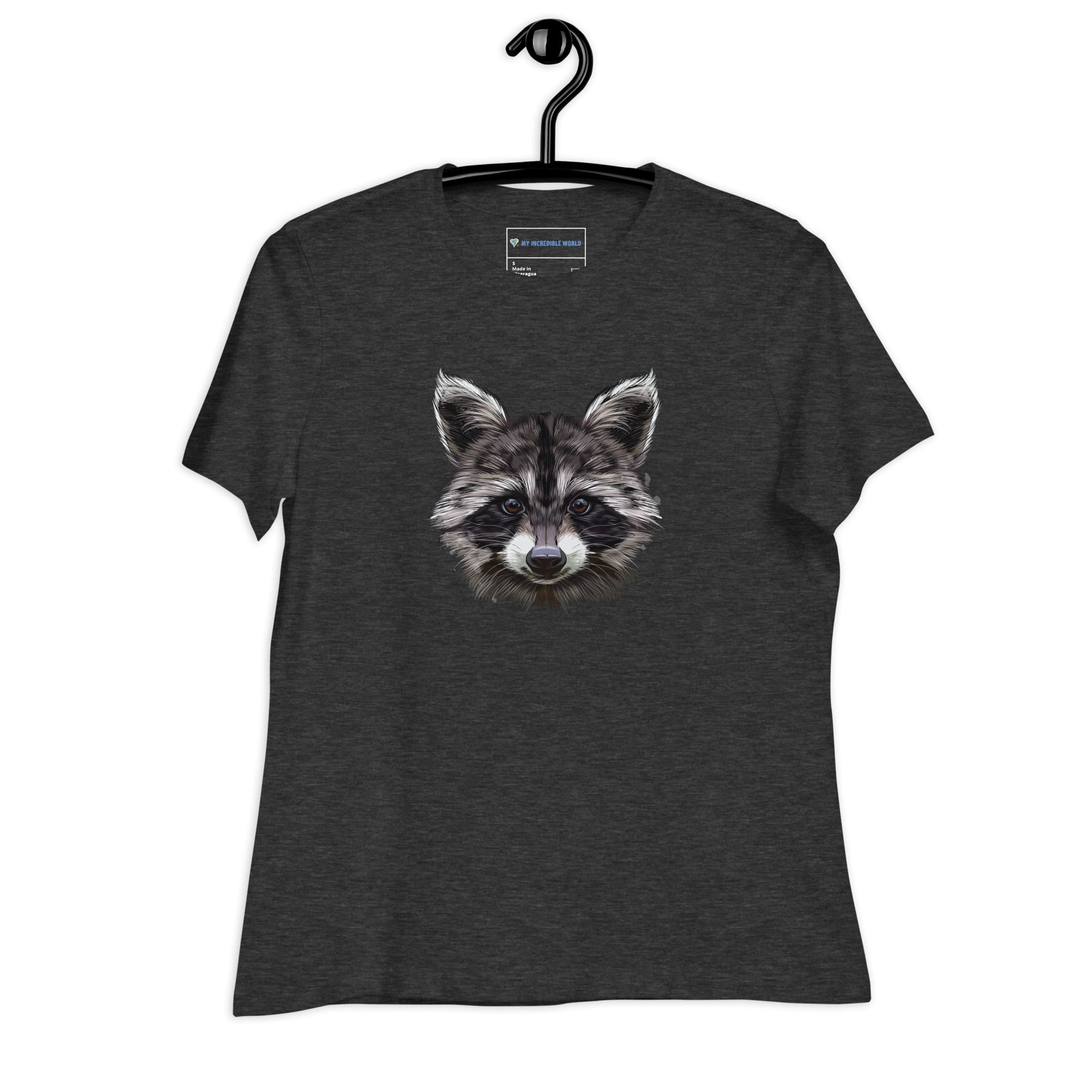 "Watercolor Raccoon" Women's Raccoon T-Shirt Dark Grey Heather / S