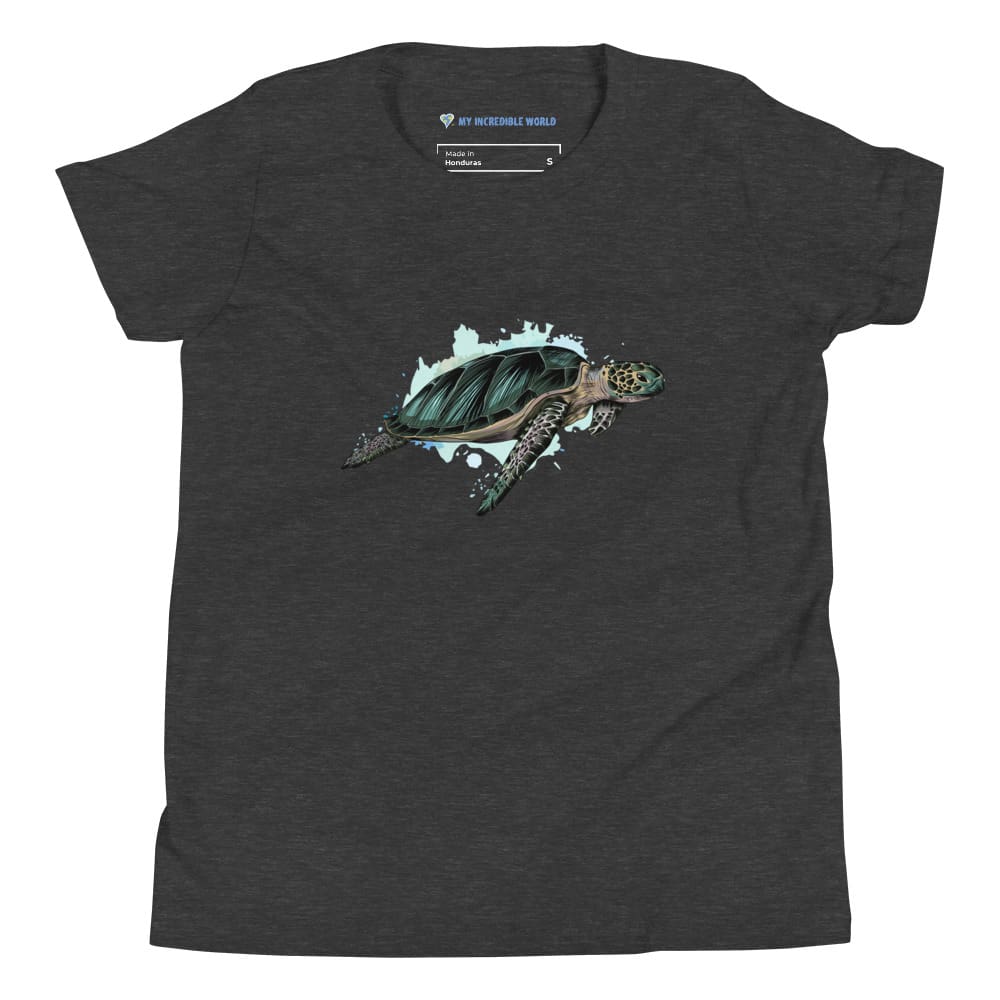 "Watercolor Sea Turtle" Sea Turtle T-Shirt (Youth/Kids) Dark Grey Heather / S