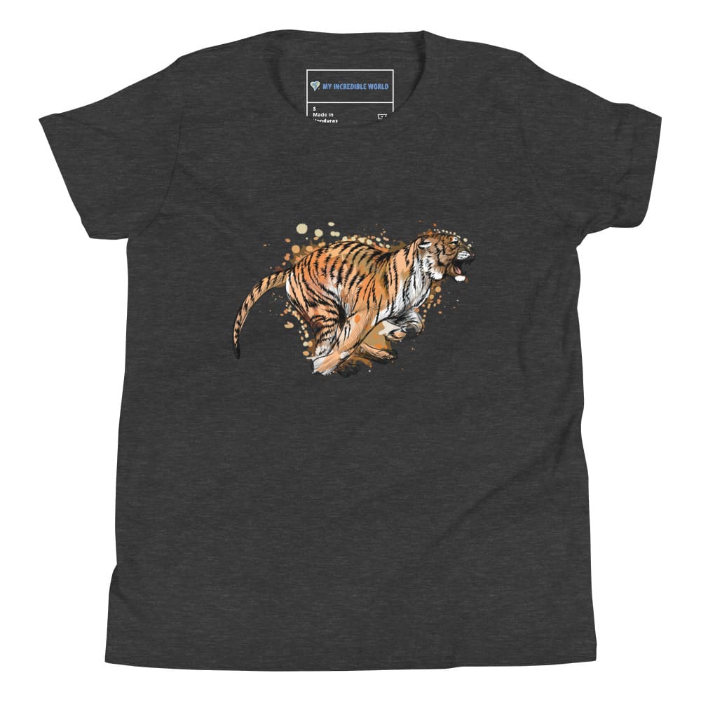 "Watercolor Tiger" Tiger T-Shirt (Youth/Kids) Dark Grey Heather / S